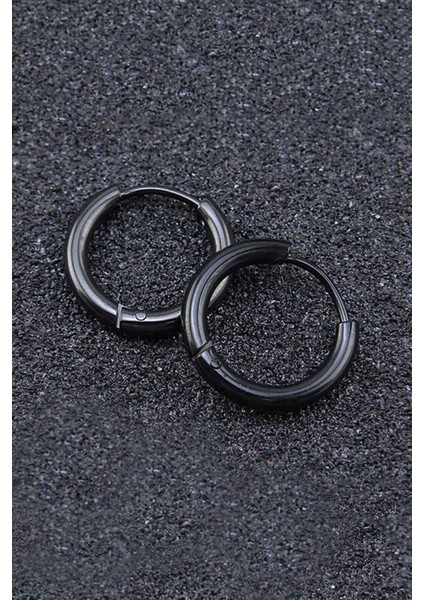 Unisex Cerrahi Çelik Siyah Renk 12 mm Halka Küpe