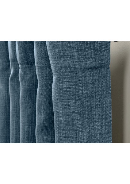 Taç Koyu Mavi Keten Karartma Blackout Fon Perde, 1/2 Seyrek Pile, Tek Kanat, 340 x 260 cm modelleri