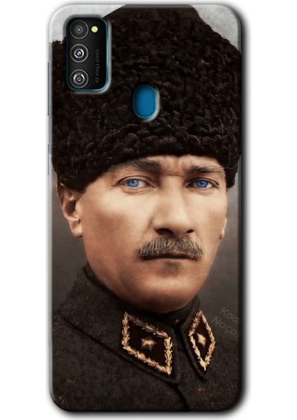 Samsung Galaxy M21 Kılıf Baskılı Kapak - Başkomutan Atatürk + 5d Tam Kaplayan Cam
