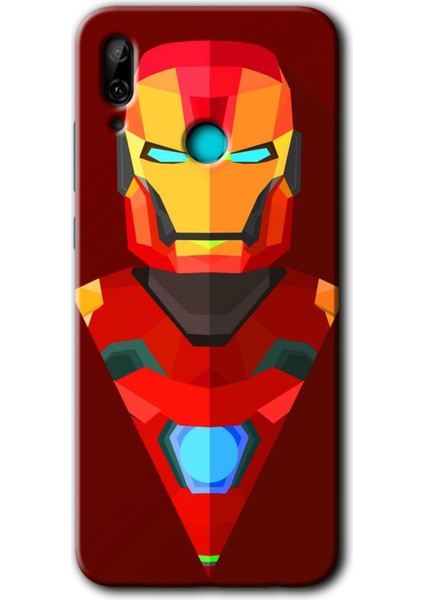 Huawei P Smart 2019 Kılıf Baskılı Kapak - Iron Man Çizim + 5d Tam Kaplayan Cam