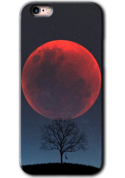 Apple iPhone 6s Kılıf Baskılı Kapak - Kanlı Ay + 5d Tam Kaplayan Cam