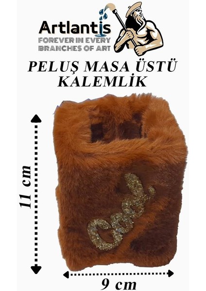 Masaüstü Kalemlik Peluş Tüylü Kahverengi Cool Simli