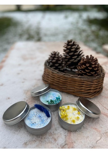 7*3 cm Boyutunda Metal Kutuda Kuru Çiçeklerle Süslenmiş Hindistan Cevizi Kokulu Pamuk Fitilli Soya Mumları fiyatları