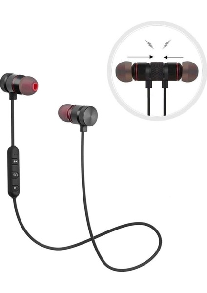 Sporcu Kablosuz Mıknatıslı Mikrofonlu Bluetooth Kulak Içi Kulaklık Siyah Genç