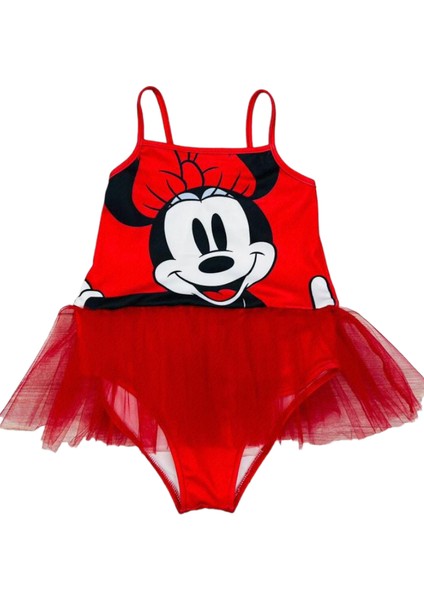 Kız Çocuk Balerin Tütülü Kırmızı Renk Mickey Baskılı Mayo Tül Tütü Detaylı Son Sezon fiyatları