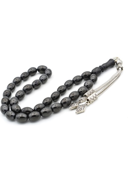 Gümüş Kaplama Püsküllü Arpa Kesim Oltu Taşı Tesbih fiyatları