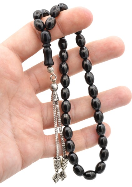 Gümüş Kaplama Püsküllü Arpa Kesim Oltu Taşı Tesbih fırsatları