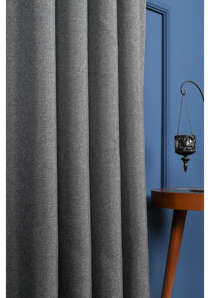 Taç Gri Keten Karartma Blackout Fon Perde, 1/3 Sık Pile, Tek Kanat, 50 x 260 cm