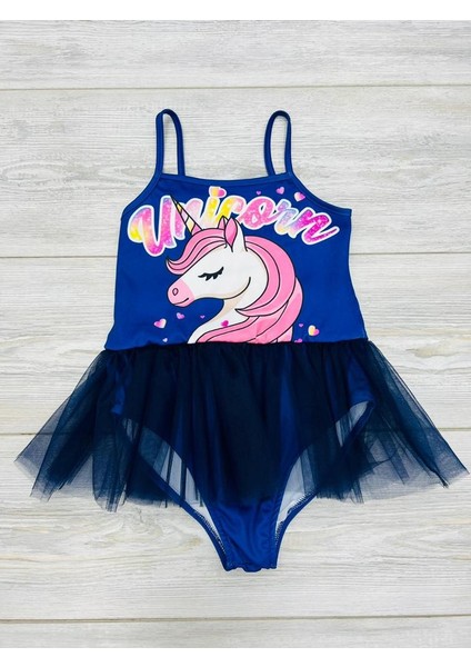 Kız Çocuk Balerin Tütülü Mor Renk Efsane Unicorn Baskılı Mayo Tül Tütü Detaylı Yeni Sezon