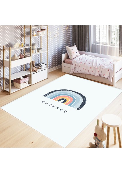 Dijital Baskılı Kaymaz Taban Yıkanabilir Rainbow Çocuk Odası Halısı