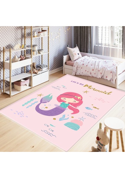 Dijital Baskılı Kaymaz Taban Yıkanabilir Sevimli Deniz Kızı Unicorn Desenli Çocuk Odası Halısı