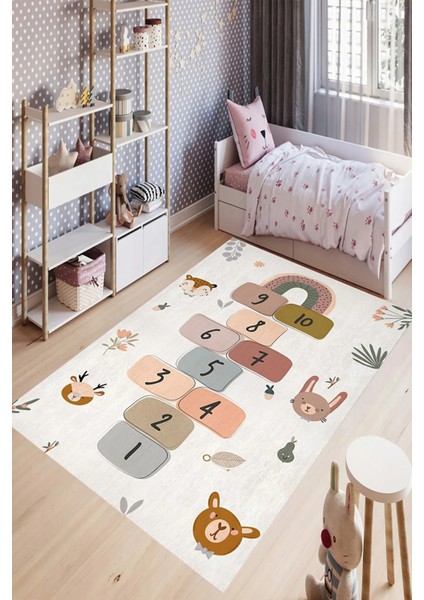 Dijital Baskılı Kaymaz Taban Yikanabilir Scatale Seksekli Çocuk Halısı