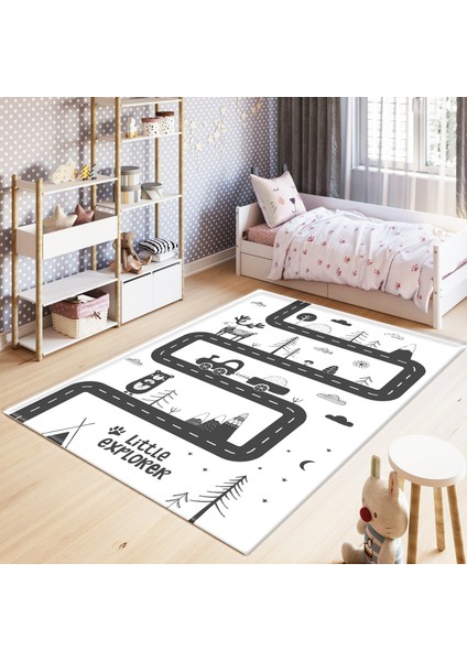 Dijital Baskılı Kaymaz Taban Yıkanabilir Yol Desenli Çocuk Odası Halısı