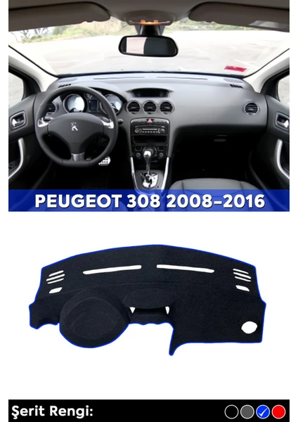 Peugeot 308 2008-2016 3D Torpido Koruma Kılıfı - Ön Göğüs Kaplama - Mavi Şerit