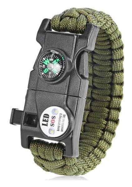 Paracord Ipli Hayatta Kalma Bilekliği Haki Yeşili