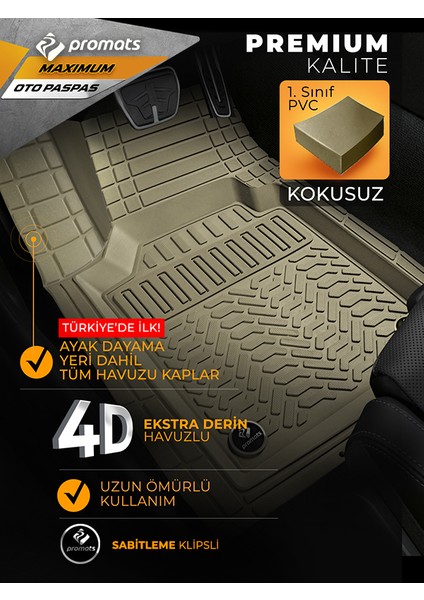 Opel Corsa C 2001 Model ve Sonrası Uyumlu Oto Paspas 4d Maximum (Bej)
