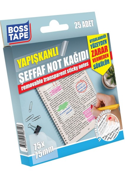 25 Adet Sökülebilir Şeffaf Yapışkanlı Not Kağıdı