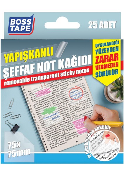 25 Adet Sökülebilir Şeffaf Yapışkanlı Not Kağıdı