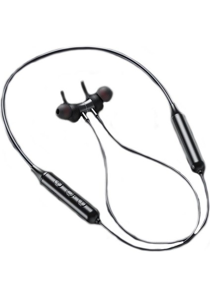 Bluetooth 5.0 Manyetik Spor Kulaklık Stereo Subwoofer Boyun Askılı Metal Siyah