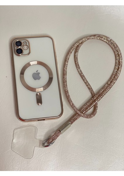 RCS Store Parlak Gold Taşlı Telefon Boyun Askısı Tüm Modellere Uyumlu
