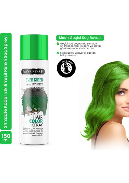 Mech 24 Saate Kadar Etkili Yeşil Renkli Saç Spreyi Ever Green 150 ml 2 Adet fiyatları