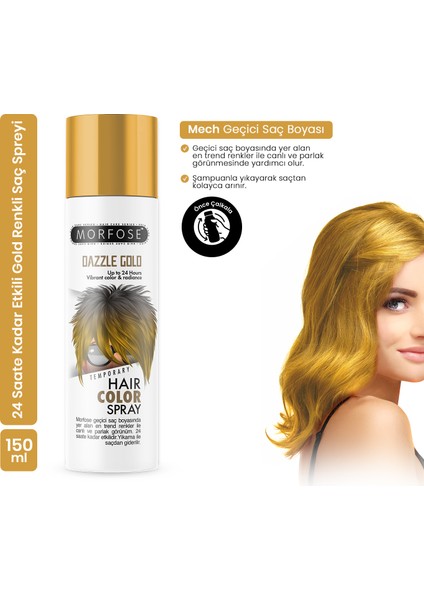 Mech 24 Saate Kadar Etkili Altın Renkli Saç Spreyi Dazzle Gold 150 Ml