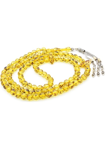 Gümüş Kaplama Püsküllü Küre Kesim 99 Luk Fosilli Toz Pres Kehribar Tesbih 003 fiyatları