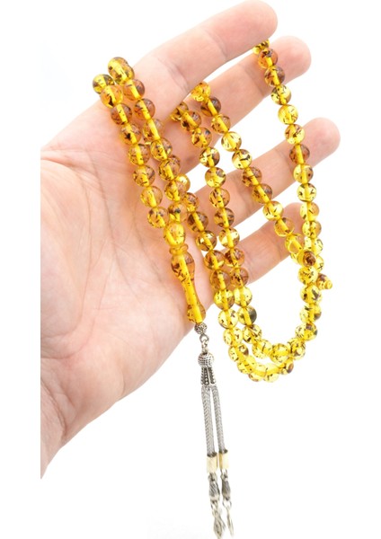 Gümüş Kaplama Püsküllü Küre Kesim 99 Luk Fosilli Toz Pres Kehribar Tesbih 003 modelleri