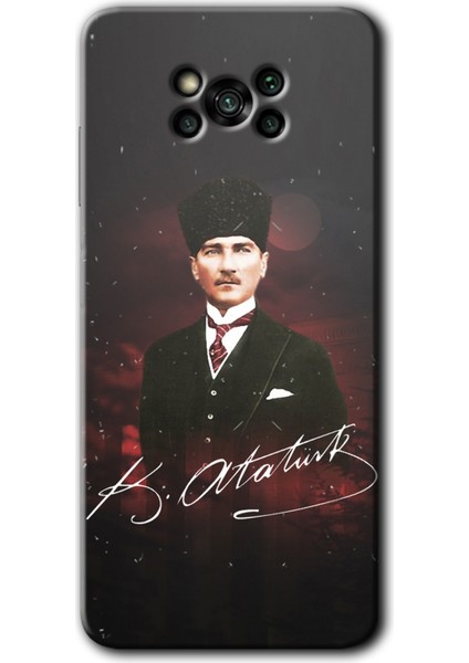 Poco X3 Nfc Kılıf Baskılı Arka Kapak - Kemal Atatürk +Tam Ekran Koruyucu