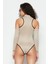 Pencere Detaylı Uzun Kollu Bodysuit 9154 Vizon 4