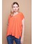 Likralı Krep Kumaş V Yaka Salaş Yanı Yırtmaçlı Oversize Bluz-Oranj 1