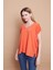 Likralı Krep Kumaş V Yaka Salaş Yanı Yırtmaçlı Oversize Bluz-Oranj 2