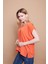 Likralı Krep Kumaş V Yaka Salaş Yanı Yırtmaçlı Oversize Bluz-Oranj 4