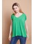 Likralı Krep Kumaş V Yaka Salaş Yanı Yırtmaçlı Oversize Bluz-B.yeşil10 1