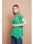 Likralı Krep Kumaş V Yaka Salaş Yanı Yırtmaçlı Oversize Bluz-B.yeşil10 3
