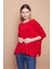 Likralı Krep Kumaş Geniş Sıfır Yaka Kapri Truvakar Kol Yanı Yırtmaçlı Salaş Oversize Bluz-Kırmızı10 1