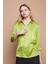 Saten Kumaş Yakalı Kapri Kol Şık Ofis Gömlek-Yağ Yeşili 2