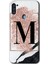 Samsung Galaxy M11 Kılıf Baskılı Kapak - Pembe Mermer Desenli M Harfi + 5d Tam Kaplayan Cam 1