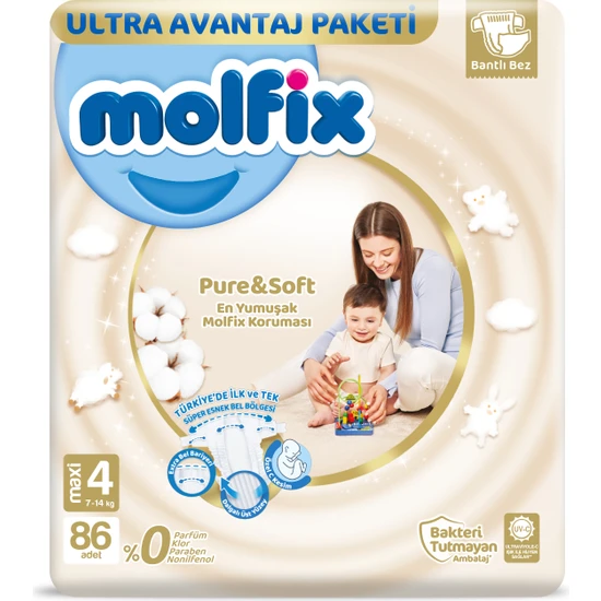 Molfix Pure Soft 4 Beden Maxi 86'lı Bebek Bezi