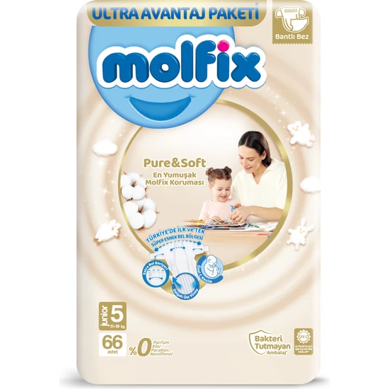 Molfix Pure Soft 5 Beden Junior 66'lı Bebek Bezi