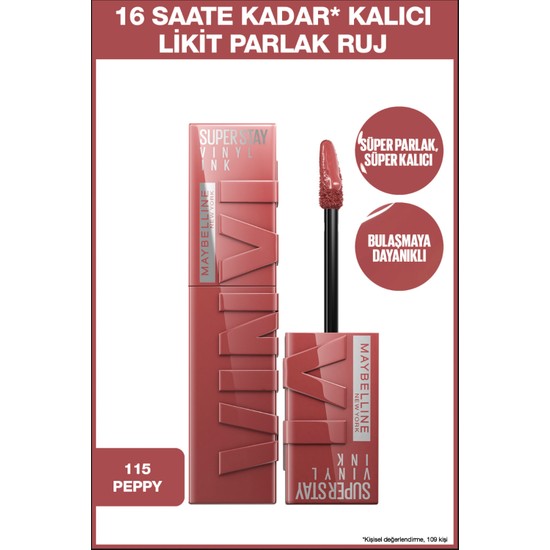 Super Stay Vinyl Ink Uzun Süre Kalıcı Pembe Tonlu Likit Parlak Ruj 115 Peppy