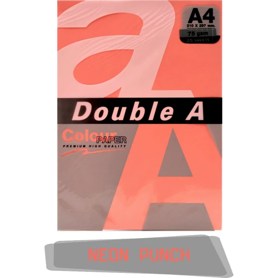 Double A Renkli Fotokopi Kağıdı 25 Li A4 75 gr Neon Punch