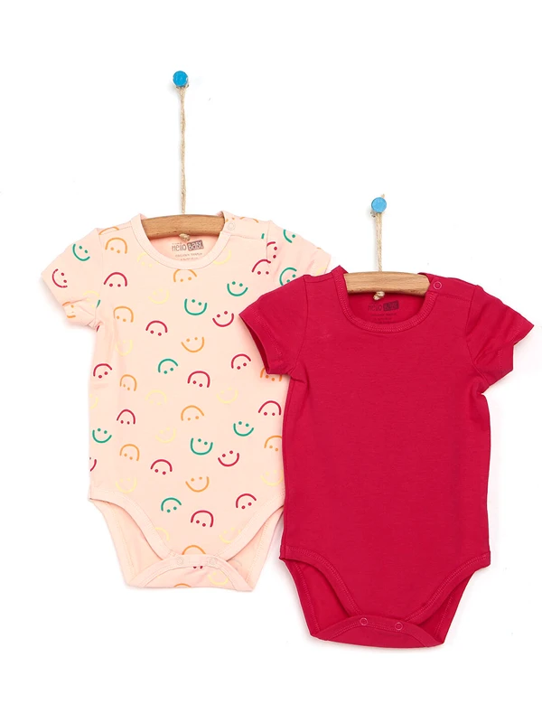 Hello Baby Hellobaby 2li Renkli Gülücükler Organik Kısa Kol Body Kız Bebek