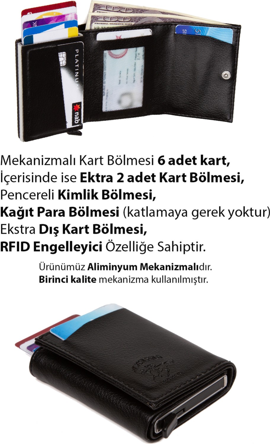 Adelina Erkek Siyah Mekanizmalı Otomatik Kızaklı Kartlık Cüzdan (7CMX10CM) görsel 2