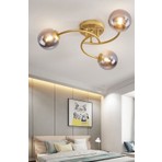 Lambadar Luxury Model Plafonyer Üçlü Gold Modern Füme Camlı Avize