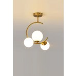 Lambadar Hilal C Model Modern Spor Glop Beyaz Camlı Gold 3lü Plafonyer Avize