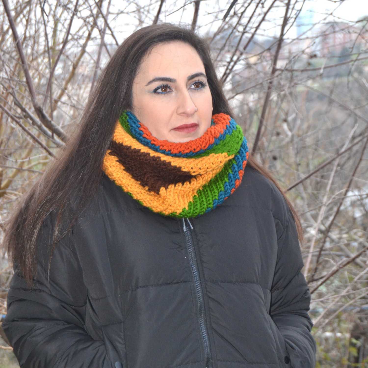 Pafuli El Örgüsü Dikişsiz Renkli Sarmal Unisex Boyunluk