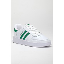 Freemax Kadın Spor Ayakkabı Beyaz Yeşil Suni Deri Kauçuk Taban Düz Topuklu Rahat Tasarım