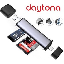 Daytona ADS-307 3 Portlu Type-C Usb3.0 Çevirici Sd Kart Mikrosd Kart Okuyucu Çevirici Adaptör