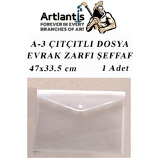 Artlantis A3 Çıtçıtlı Dosya Şeffaf 1 Adet A-3 Çıtçıtlı Zarf Dosya Transparan 47X33.5 cm Büyük Boy Çıtçıtlı Dosya